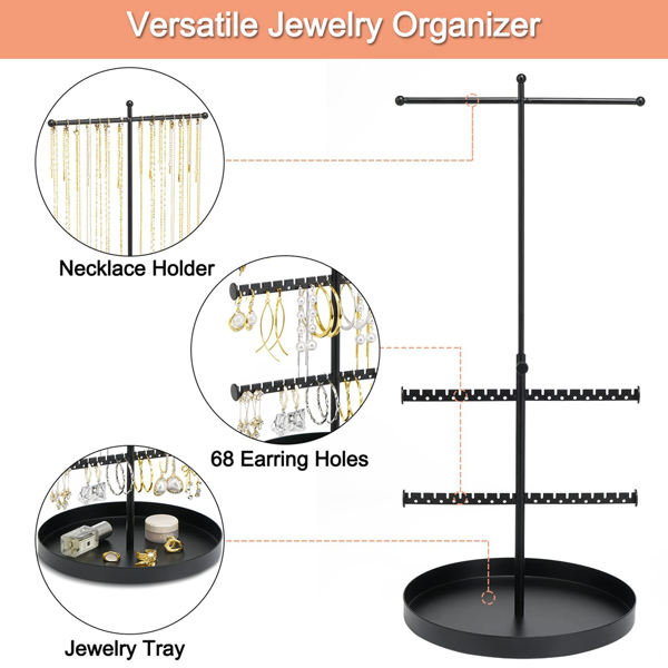 可伸缩拆卸圆盘首饰架桌面珠宝收纳架铁艺项链饰品展示架子 黑色-8