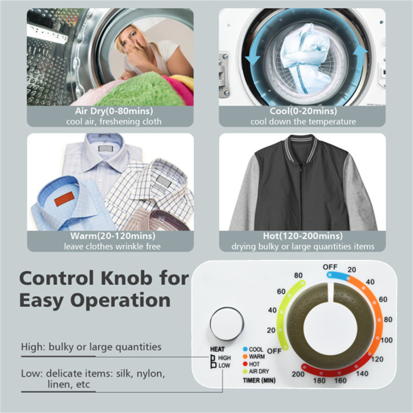 850W紧凑型便携式干衣机-湿容量10磅，干负荷5.5磅，安静设计（<44dB），适用于公寓/宿舍-2