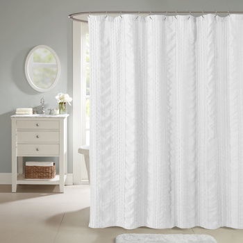 Tufted Shower Curtain - Seersucker Striped Modern Bathroom Curtain,72x72 Inch