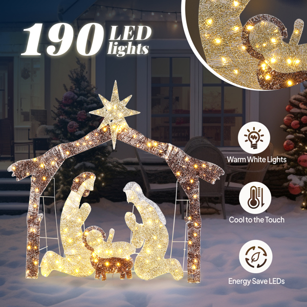 6ft 190LED灯 耶稣诞生场景 棕色屋顶 圣诞灯饰耶稣 30V 3.6W 美规-8