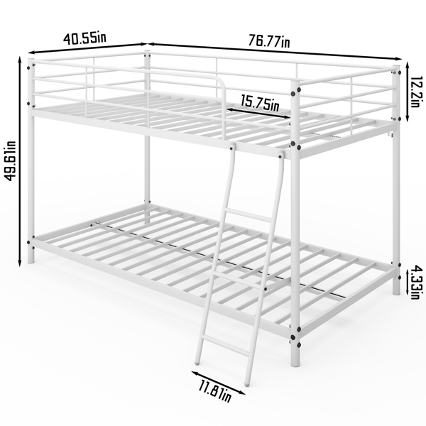 白色 Twin 圆管双层矮床 护栏斜梯 铁床 美国-13