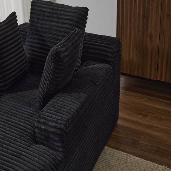 超大躺椅舒适云沙发，现代毛绒灯芯绒软垫沙发床，带 3 个抱枕和宽扶手，适用于客厅，无需组装，黑色-27