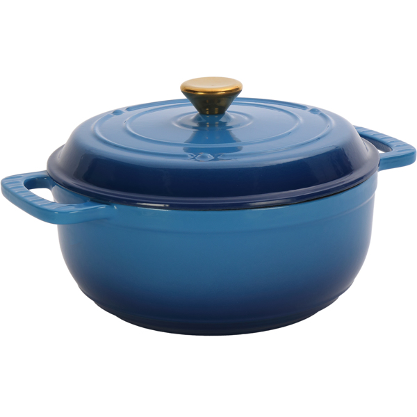 铸铁 6QT 烹饪锅具 渐变蓝 含两个硅胶手套 珐琅锅-1