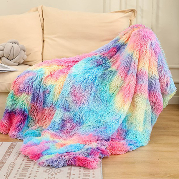 彩虹毛毯北欧风办公室懒人午睡毯扎染沙发毯子绒毯 扎染深彩虹-2