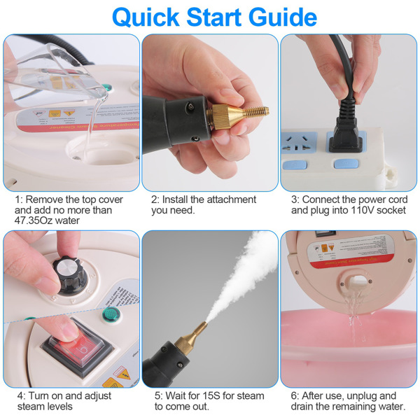 （物流随机发，自提可发加拿大）-手持式高温高压蒸汽清洁器 - 2500W功率，3巴加压蒸汽，6档蒸汽调节，1400毫升水箱（续航1小时），防漏保护功能，附刷具/玻璃刮刀，适用于家居及汽车清洁-11