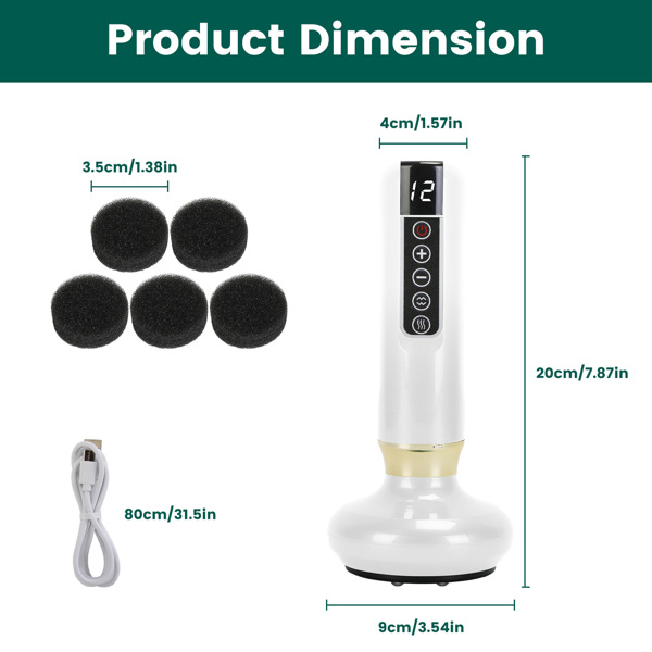 （物流随机发，自提可发加拿大）-带 12 级吸力和加热功能的按摩器 - 钢制滚轮可显著减少 cellulite，全身适用 - 无线可充电，适用于大腿、臀部、颈部等部位--白色-6