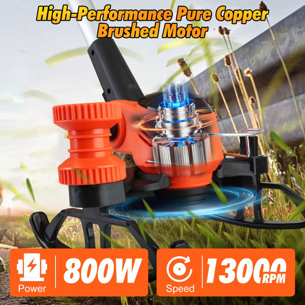 （物流随机发，自提可发加拿大）-无线轮式草坪修剪机 - 800W纯铜电机（15000转/分钟），2块21V 3000mAh电池，3种刀片（塑料/锯齿/不锈钢）及高度可调轮子-2