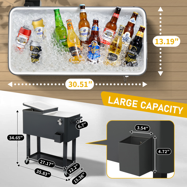 80QT 深灰色 冷冻保温推车 87.5*91*38.5cm 长方形 塑料箱体 铁脚管 冷冻保温-2