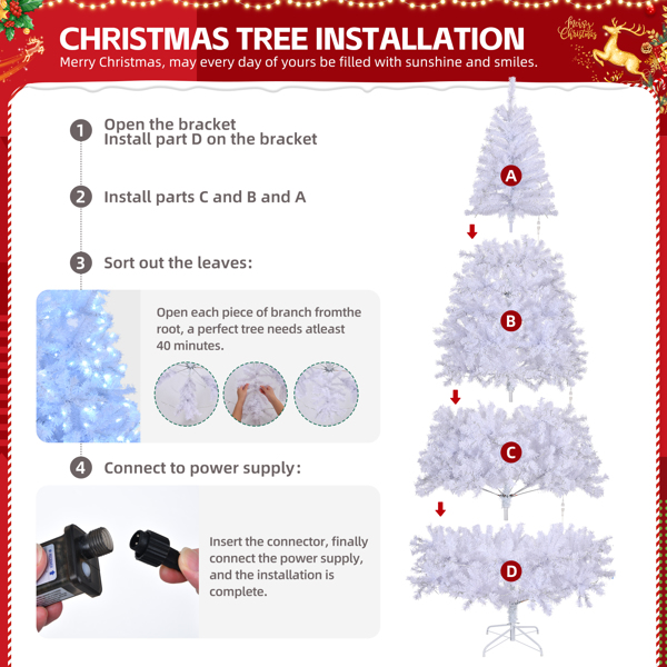 9ft 白色 650灯 冷白色8模式 2000枝头 自动树结构 PVC材质 圣诞树 美规-5