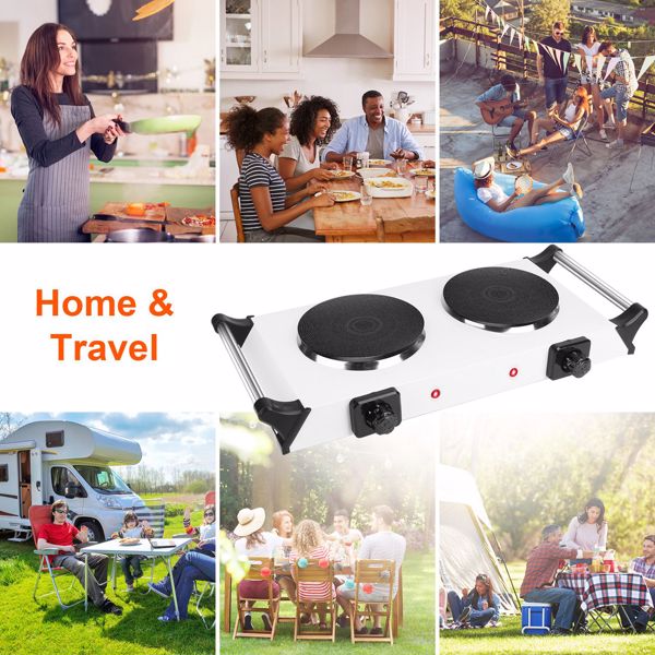 （物流随机发，自提可发加拿大）-2000 瓦双灶电加热板，5 档温度调节（200℃-500℃），便携式台面炉，适用于所有平底炊具，加热快速均匀，易于清洁，适合宿舍、房车、公寓使用-1