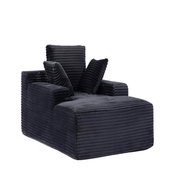 超大躺椅舒适云沙发，现代毛绒灯芯绒软垫沙发床，带 3 个抱枕和宽扶手，适用于客厅，无需组装，黑色-2