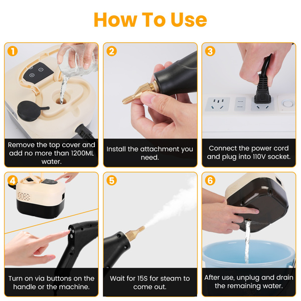 （物流随机发，自提可发加拿大）-手持蒸汽清洁器，1500W高温高压快速加热，6档可调蒸汽强度，1200毫升大容量水箱，双控数字显示屏，11合1清洁套装适用于家居、厨房、汽车及地板清洁-6