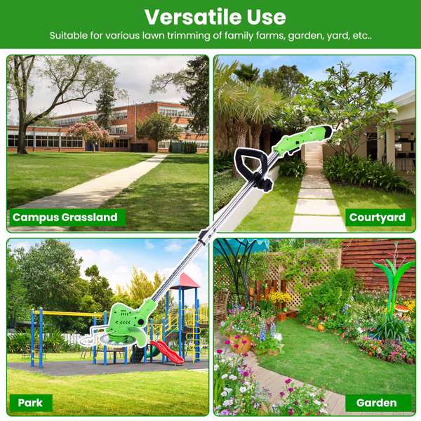（物流随机发，自提可发加拿大）-无绳割草机，200W 1200mAh电池，3种刀片类型，长度和角度可调，适用于庭院/花园的轻型除草机 带充电电池 护目镜 手套-5
