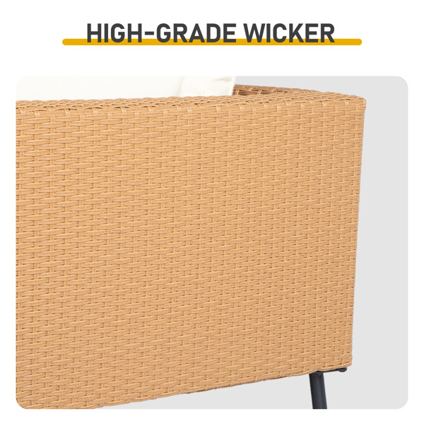 2pcs无扶手沙发+2pcs转角沙发+2pcs脚凳   铁脚 黄色藤条 白色垫子 编藤多件套-6