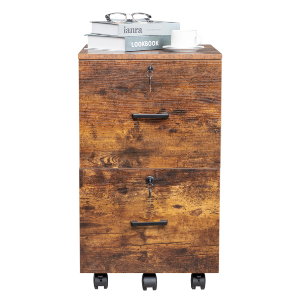 黑撞棕色 密度板 贴三胺 二抽 木制文件柜 适用于Letter带标签文件-4