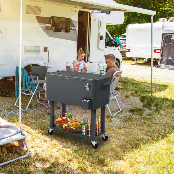 80QT 深灰色 冷冻保温推车 87.5*91*38.5cm 长方形 塑料箱体 铁脚管 冷冻保温-55