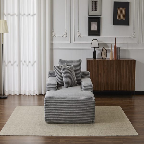 超大躺椅舒适云沙发，现代毛绒灯芯绒软垫沙发床，带 3 个抱枕和宽扶手，适用于客厅，无需组装，灰色-23