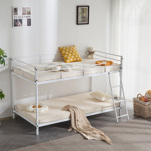 白色 Twin 圆管双层矮床 护栏斜梯 铁床 美国-15