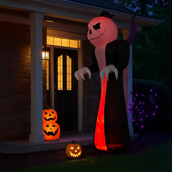 12ft  南瓜头死神 1三色火焰灯 万圣充气装饰 12V-11
