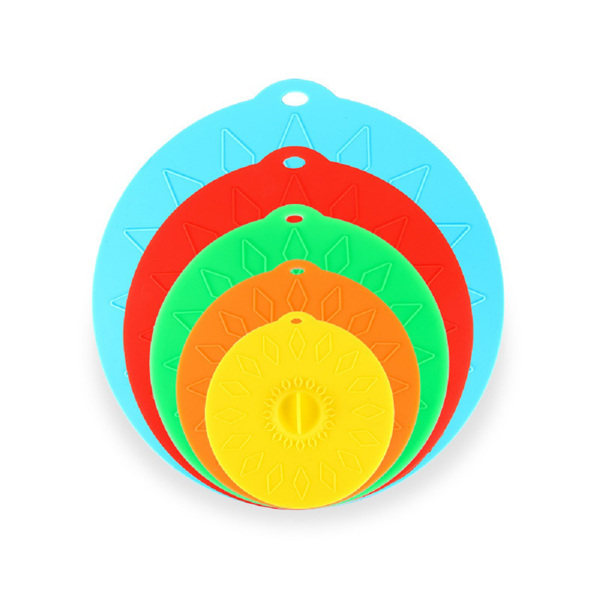 硅胶保鲜盖 食物密封杯盖碗盖锅盖硅胶真空盖 五件套硅胶保鲜盖 一套5个颜色混色-2