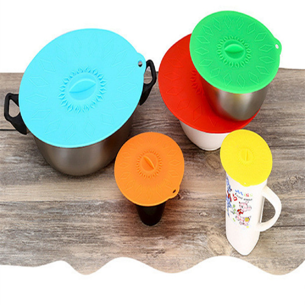 硅胶保鲜盖 食物密封杯盖碗盖锅盖硅胶真空盖 五件套硅胶保鲜盖 一套5个颜色混色-5