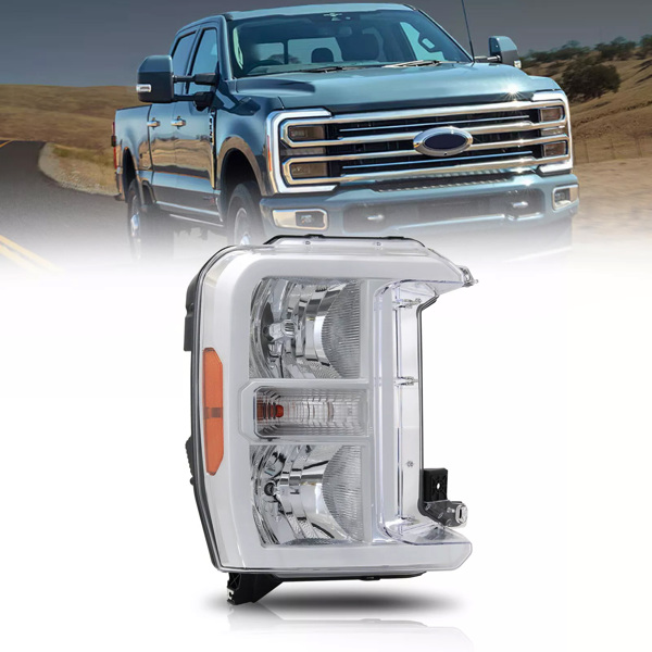 镀铬，适用于 2023-2024 款福特 F250 F350 SuperDuty 卤素大灯总成（左）-1