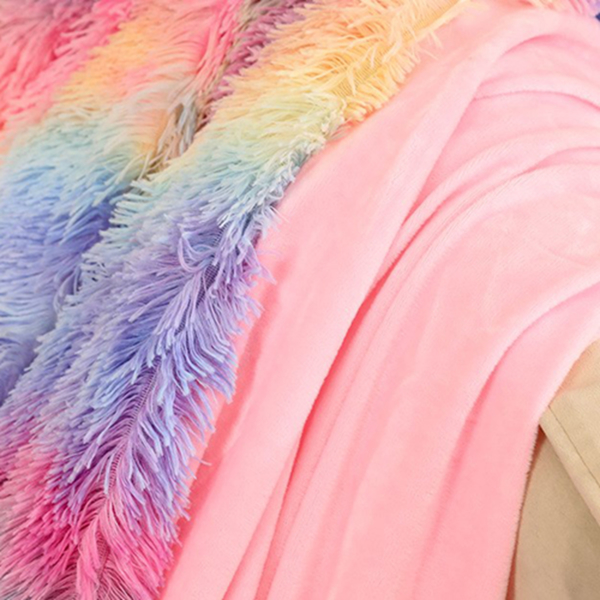 彩虹毛毯北欧风办公室懒人午睡毯扎染沙发毯子绒毯 扎染深彩虹-3