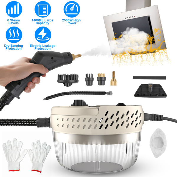 （物流随机发，自提可发加拿大）-手持式高温高压蒸汽清洁器 - 2500W功率，3巴加压蒸汽，6档蒸汽调节，1400毫升水箱（续航1小时），防漏保护功能，附刷具/玻璃刮刀，适用于家居及汽车清洁-1