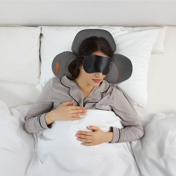 （物流随机发，自提可发加拿大）-3 合 1 颈部按摩枕，带振动、气囊和加热功能 - 缓解颈部疼痛的人体工学颈椎支撑枕，记忆海绵和亲肤套，便携式，适合办公室、旅行和家庭使用--深灰色-5