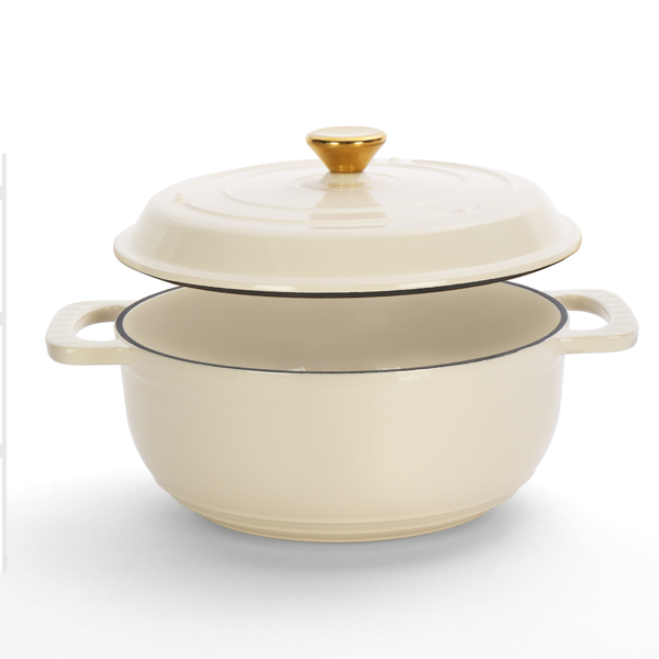 铸铁 5QT 烹饪锅具 陶瓷白 含两个硅胶手套 珐琅锅-3