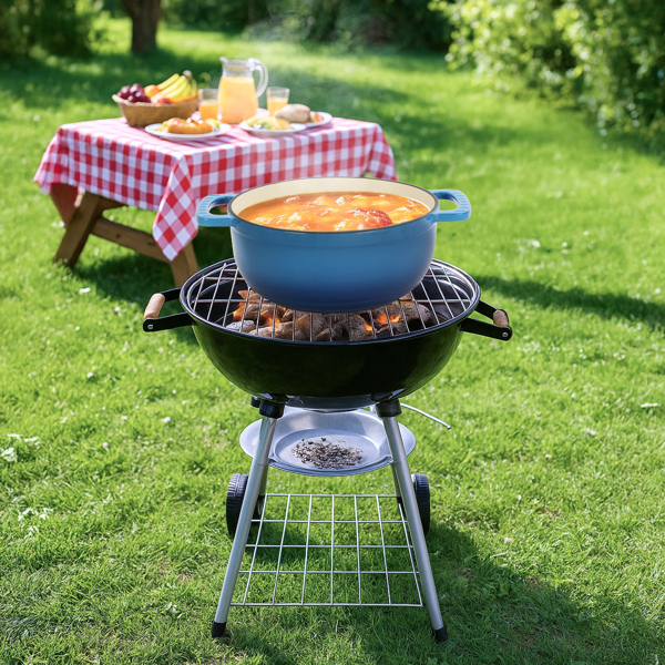 铸铁 5QT 烹饪锅具 渐变蓝 含两个硅胶手套 珐琅锅-7