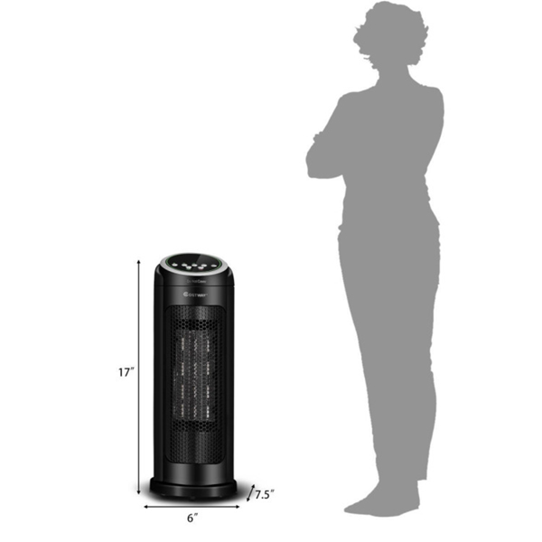 1500W安静空间加热器-PTC陶瓷加热，3种模式（高/低/ECO），12小时定时器和远程控制，黑色-3