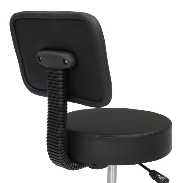 半PU皮 尼龙轮 300lbs 黑色 技师凳 带靠背圆凳电镀五星脚 N001-9