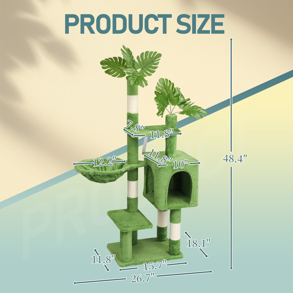 66*40*123CM 绿色 多层树叶系列 中纤板 绒布 剑麻绳 猫爬架-3