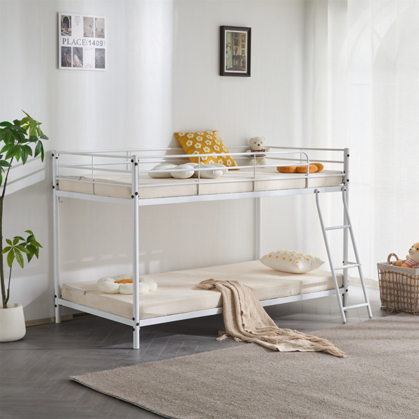 白色 Twin 圆管双层矮床 护栏斜梯 铁床 美国-2