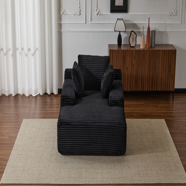 超大躺椅舒适云沙发，现代毛绒灯芯绒软垫沙发床，带 3 个抱枕和宽扶手，适用于客厅，无需组装，黑色-18