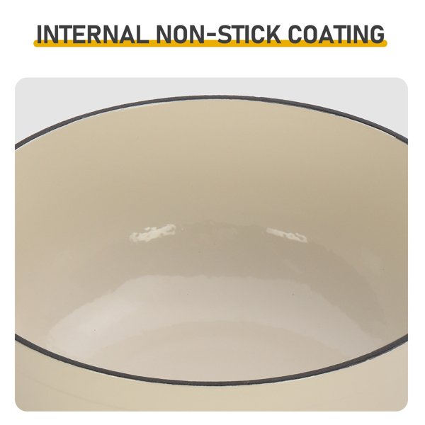 铸铁 7.5QT 烹饪锅具 陶瓷白 含两个硅胶手套 珐琅锅-9