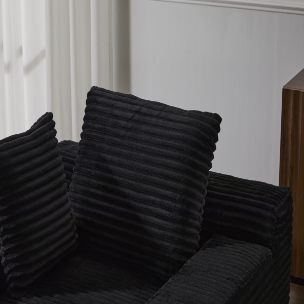 超大躺椅舒适云沙发，现代毛绒灯芯绒软垫沙发床，带 3 个抱枕和宽扶手，适用于客厅，无需组装，黑色-19