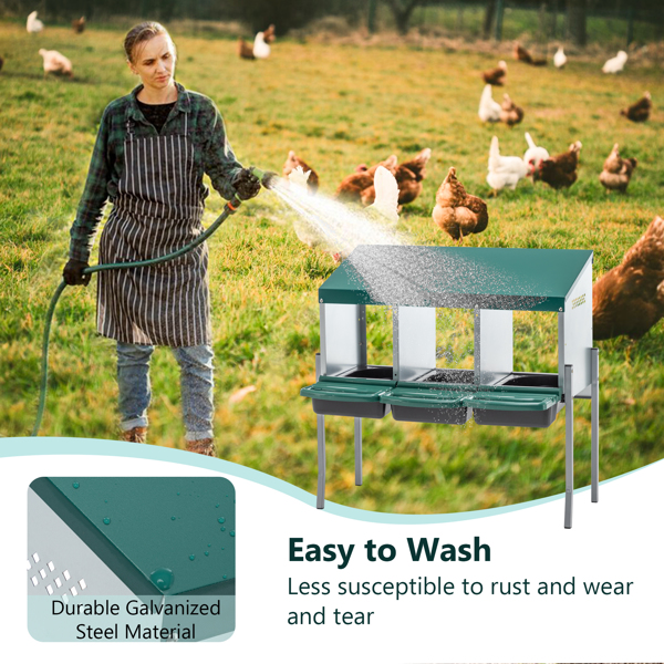 鸡用筑巢箱，3 孔鸡筑巢箱（带腿），鸡产蛋箱（带盖），适用于农场院子户外鸡舍，Rreen不支持Self-Pick Up-9