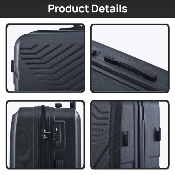 3 件套行李箱套装 ABS 轻型行李箱，带两个挂钩、万向轮、TSA 锁，（20/24/28）黑色-11