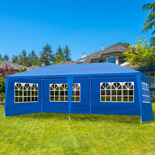 10X20ft 蓝色 6围 仿折叠棚 2门4窗  PE布 喷塑铁管-17