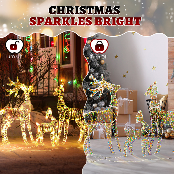 3pcs 2.4FT  幻彩虹膜 2D 家庭麋鹿 110L暖白光皮线灯 圣诞灯饰麋鹿 4.5V 3.6W-4