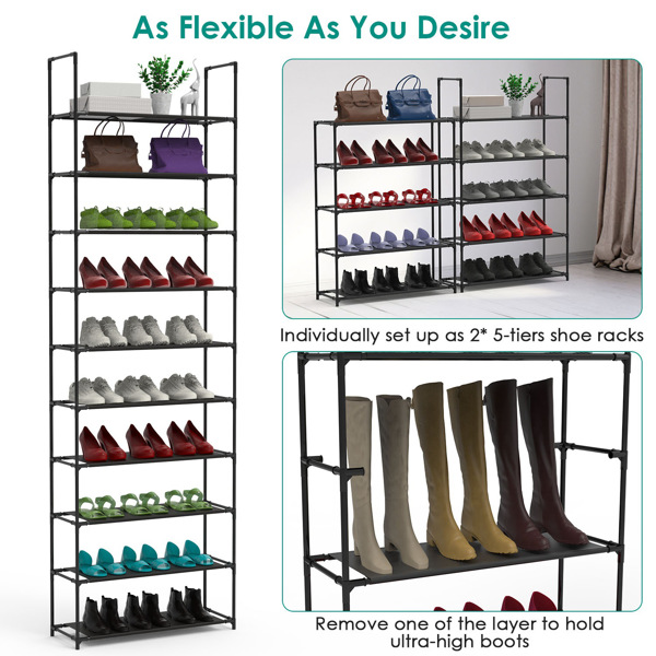 （物流随机发，自提可发加拿大）-10层鞋架，23.03x10.82x72.83英寸节省空间的高鞋存储-重型钢架，容量66磅，可调节靴子/高跟鞋层，易于组装，非常适合入口/壁橱-2