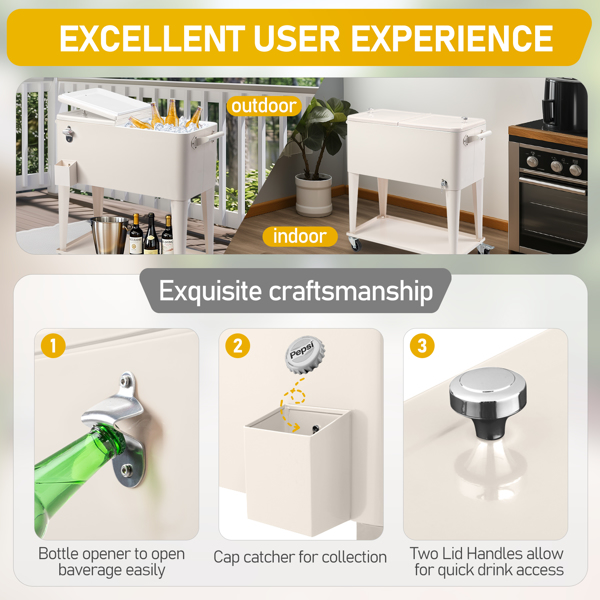 80QT 奶白色 冷冻保温推车 87.5*38.5*91cm 长方形 塑料箱体 铁脚管 冷冻保温-3