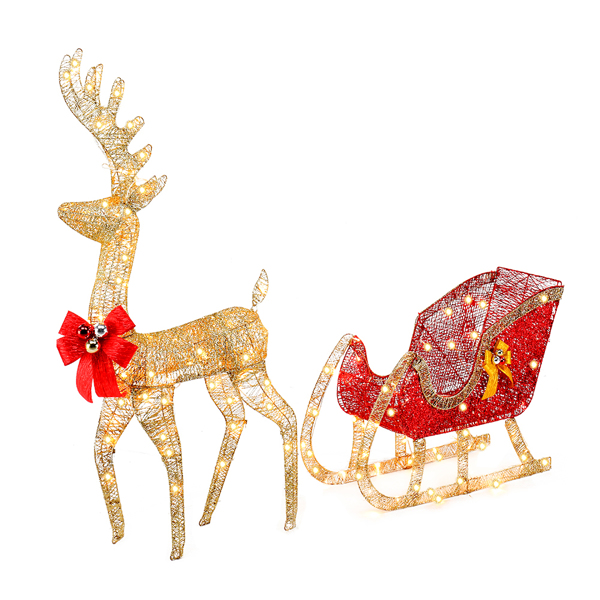 74*20*120cm 金色麋鹿 鹿拉雪橇 铁架 棉线 葱粉 圣诞灯饰麋鹿 30.00V 30.00V,3.60W 庭院 北美-5