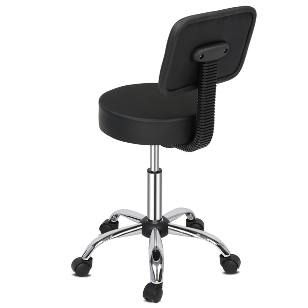 半PU皮 尼龙轮 300lbs 黑色 技师凳 带靠背圆凳电镀五星脚 N001-7
