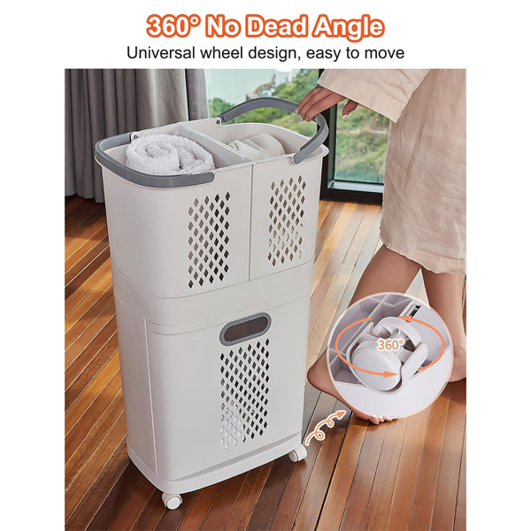 脏衣篮多层置物架衣物收纳筐装衣服杂物收纳篮带轮卫浴家用脏衣篓 韩式特大号【经典款】-8