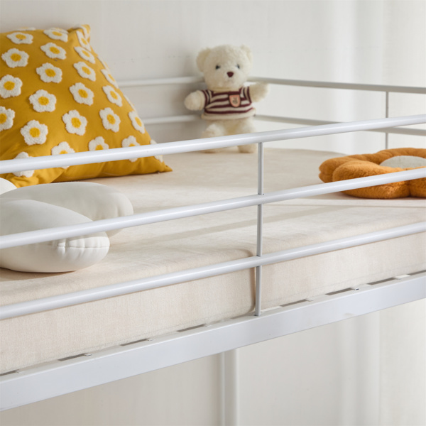 白色 Twin 圆管双层矮床 护栏斜梯 铁床 美国-5