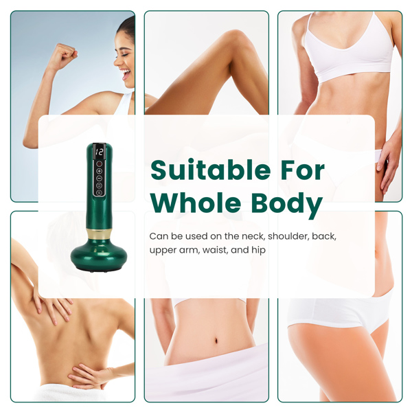 （物流随机发，自提可发加拿大）-带 12 级吸力和加热功能的按摩器 - 钢制滚轮可显著减少 cellulite，全身适用 - 无线可充电，适用于大腿、臀部、颈部等部位--绿色-8