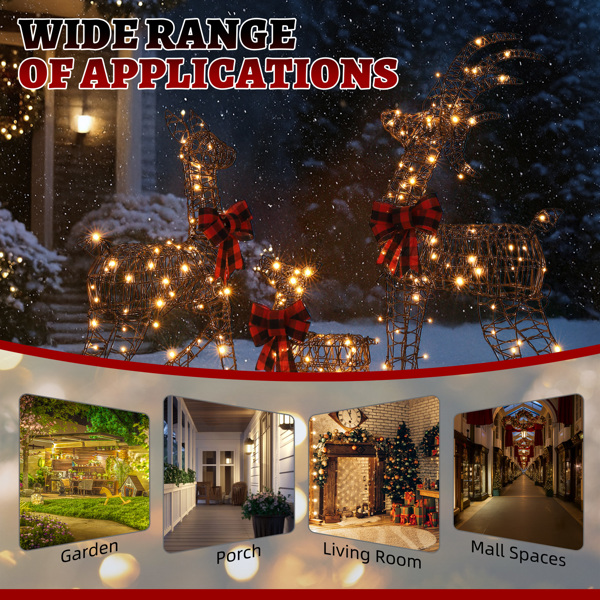 3pcs 4FT  棕色绕藤 家庭麋鹿 210LED暖白灯 塑料 圣诞灯饰麋鹿 30V 3.6W-5